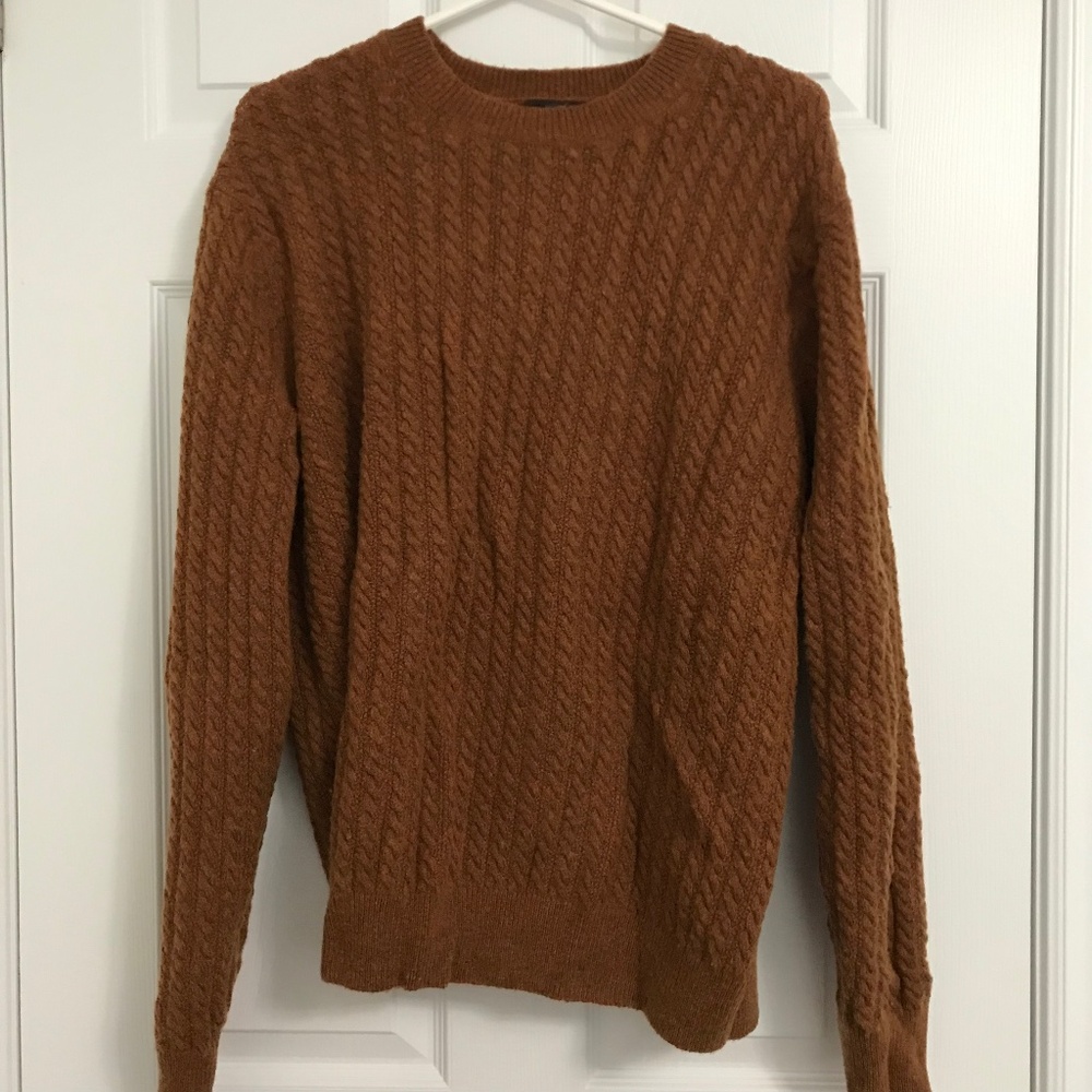 NWOT Black Brown 1826 Lamb's Wool Nylon Cable Knit Sweater Top XL Crew Neck